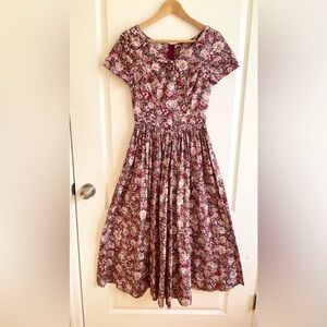 Vintage Laura Ashley Burgundy Floral Tea Dress